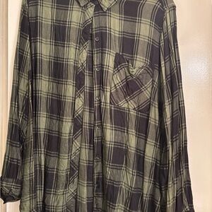 Terra & Sky Olive and Black Plaid Shirt